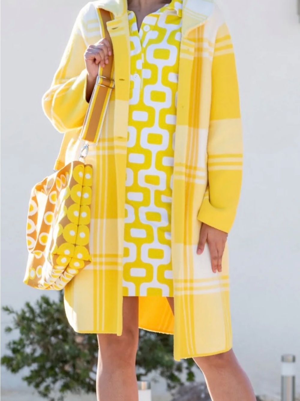 Lesley Evers Natalie Knit Plaid Coat Yellow White XX NWT - Picture 3 of 9